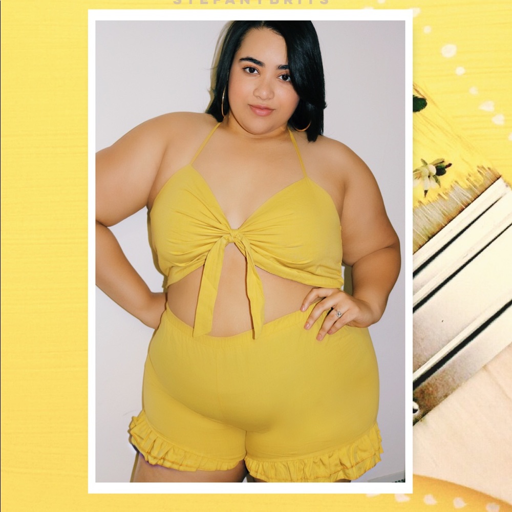 Knot front pleated cami set